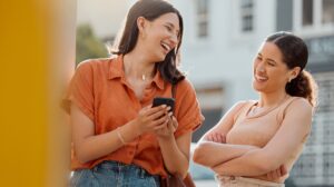 woman laughing at a trend