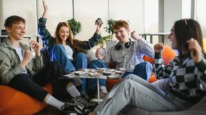 group of people laughing