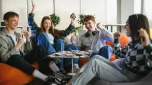 group of people laughing