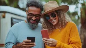 man and woman on a phone