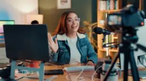 woman recording a piece of content for tiktok