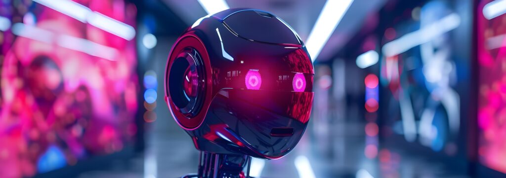 robot with pink eyes