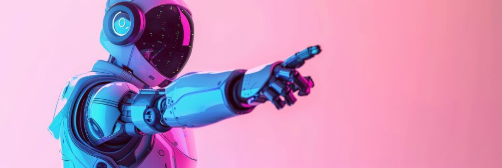 pink robot pointing 