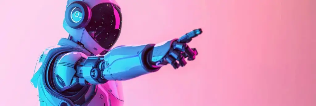 pink robot pointing 