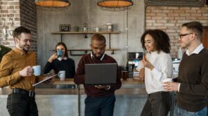 Marketing team working together for social media growth