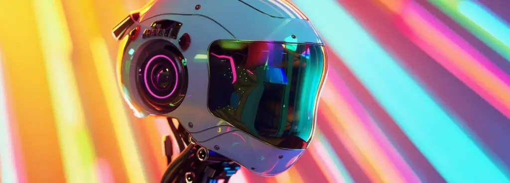 robot with rainbow behind him pondering about ai news