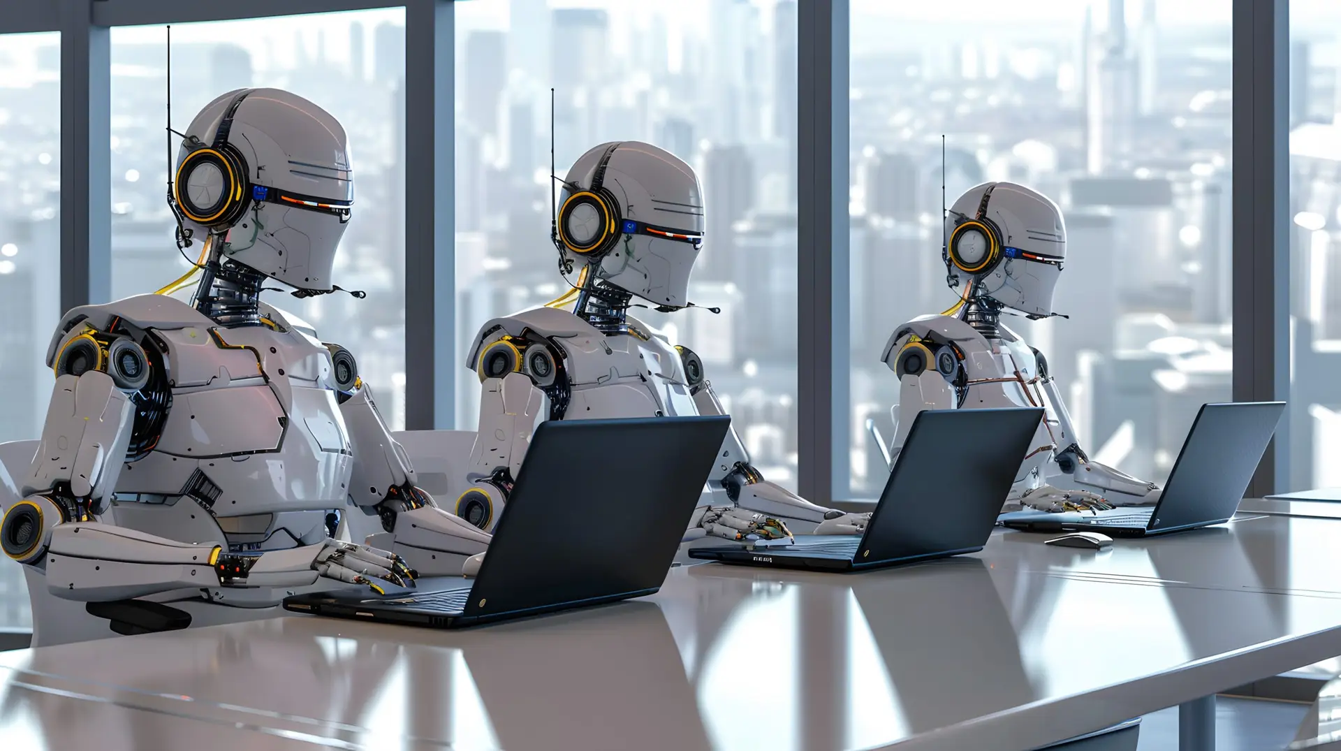 3 ai robots working on computers