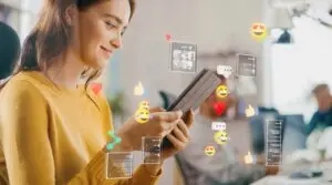 social media creator on her ipad