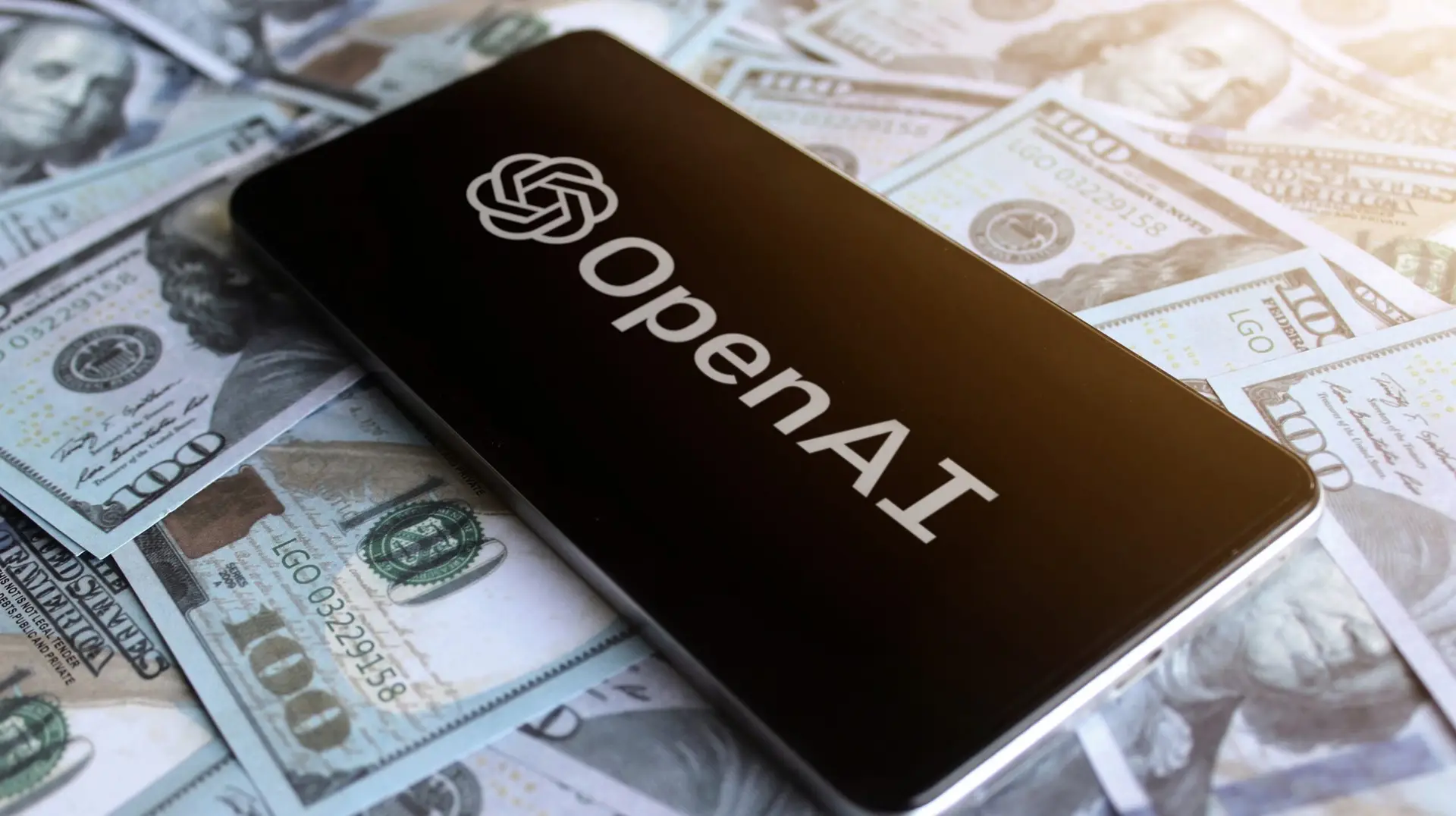 Openai logo with money in the background
