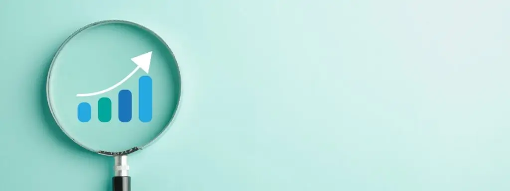 glass with a bar graph going up