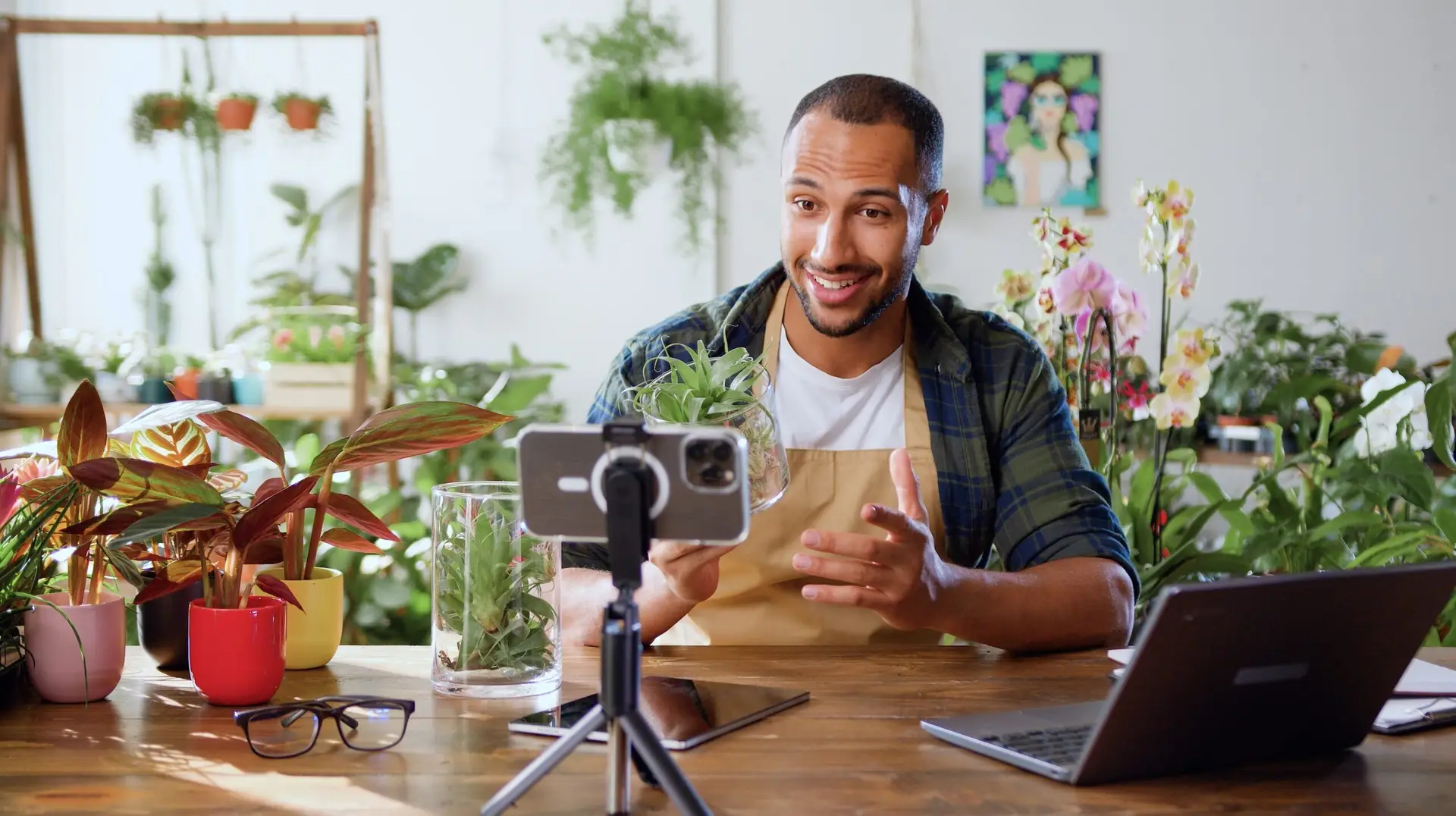 man recording himself for a youtube video