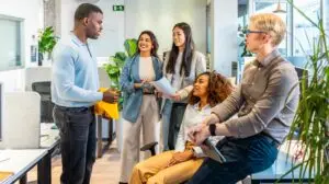 team of marketers discussing viral trends