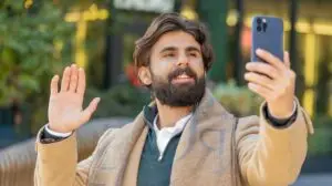 marketing guy recording himself on a phone