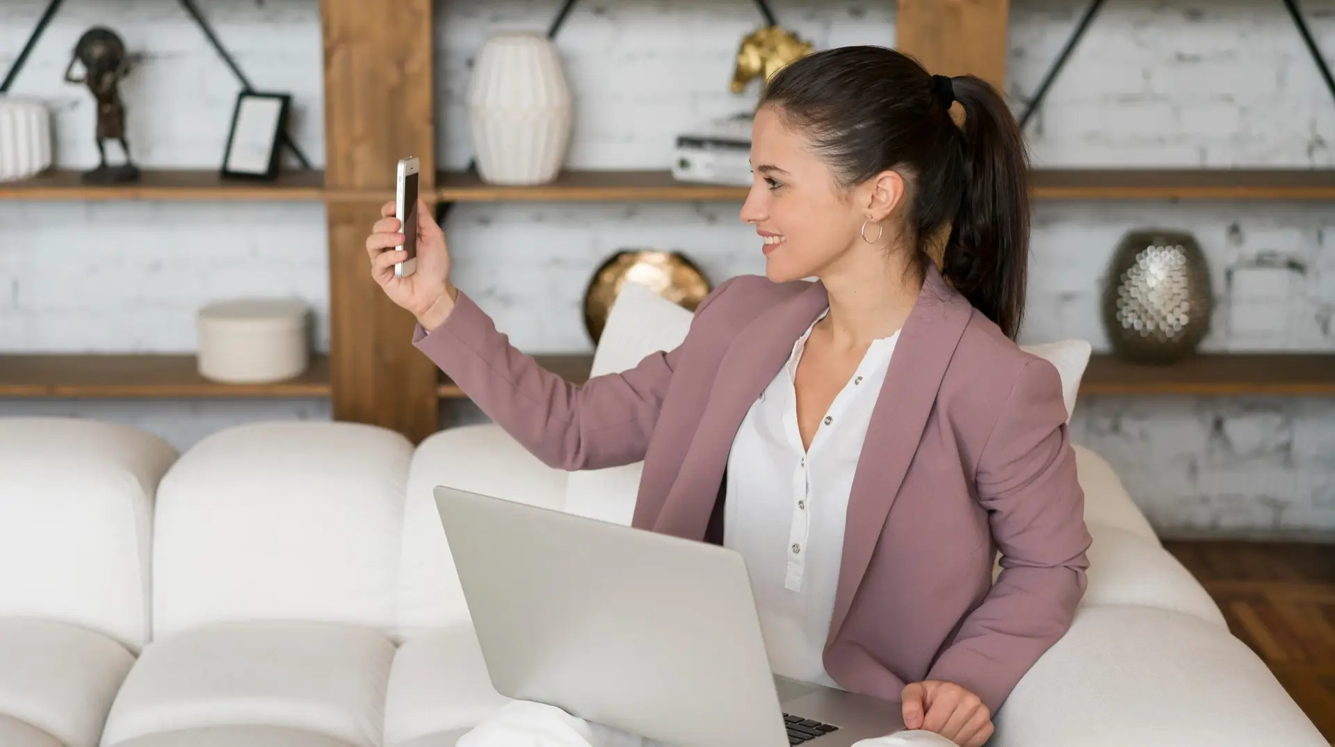 Woman recording a video for social media