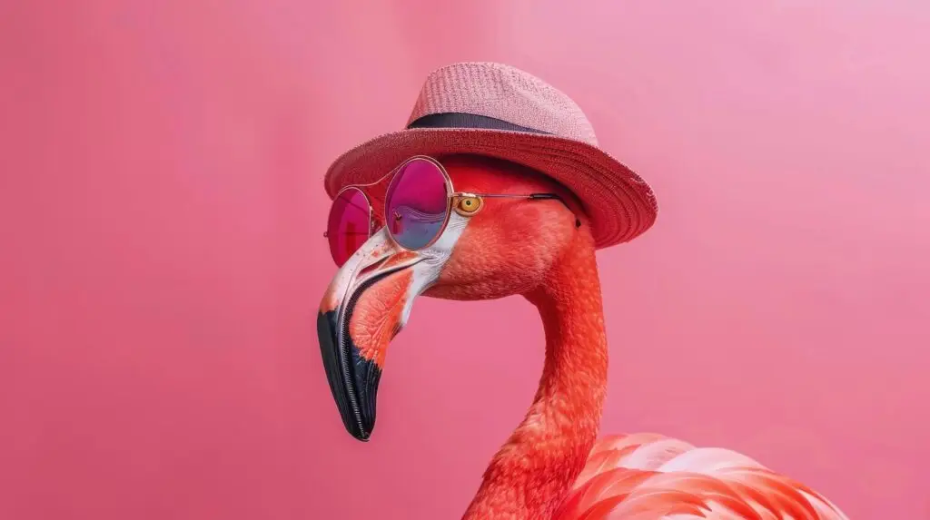 Flamingo in glasses and a hat