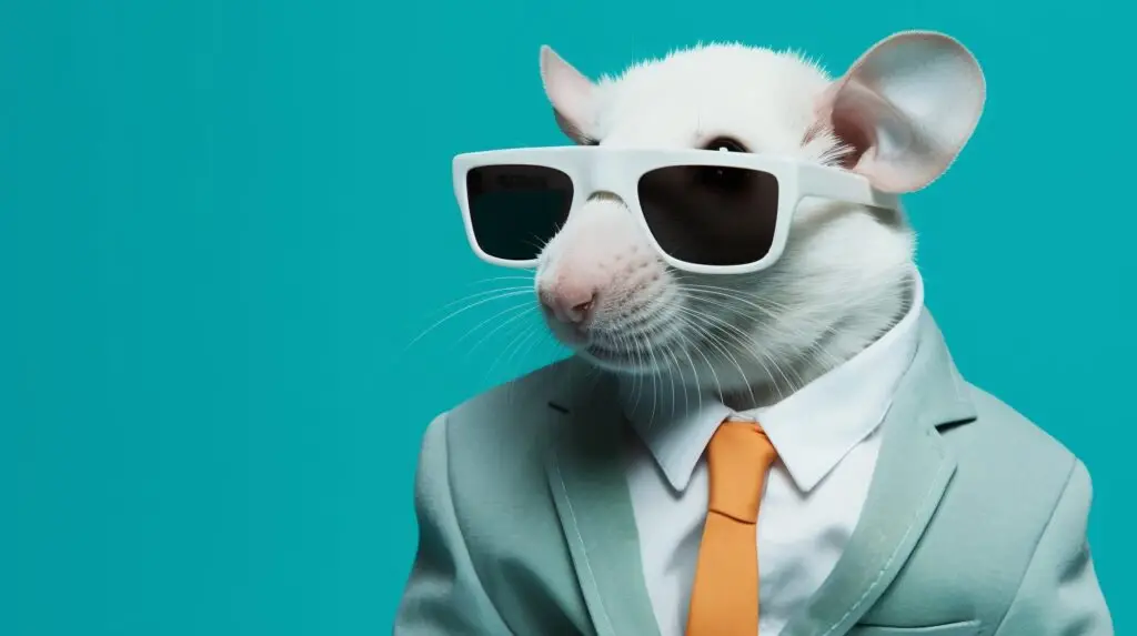 A mouse in a suit wearing sunglasses