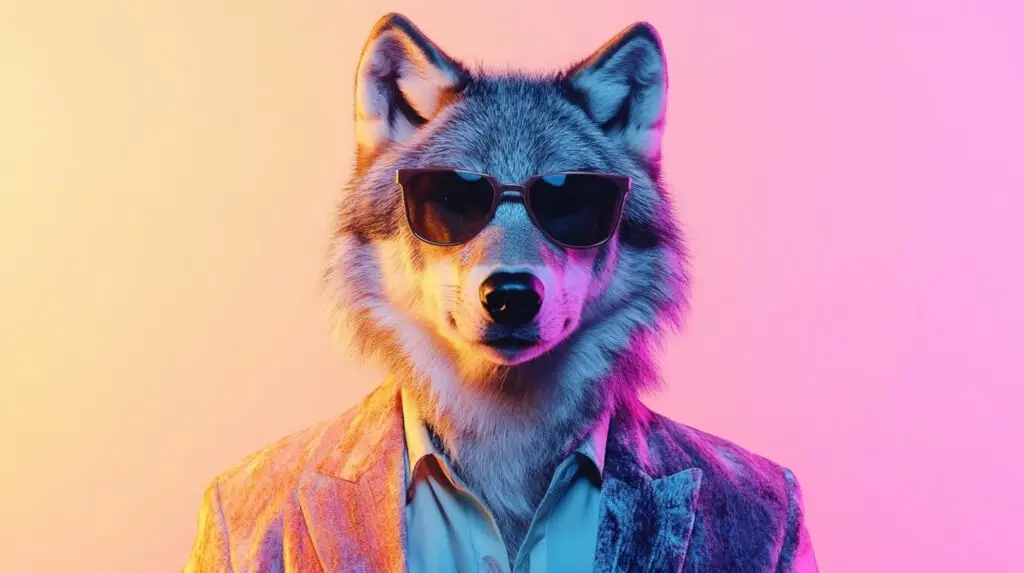 Wolf in sunglasses and jacket
