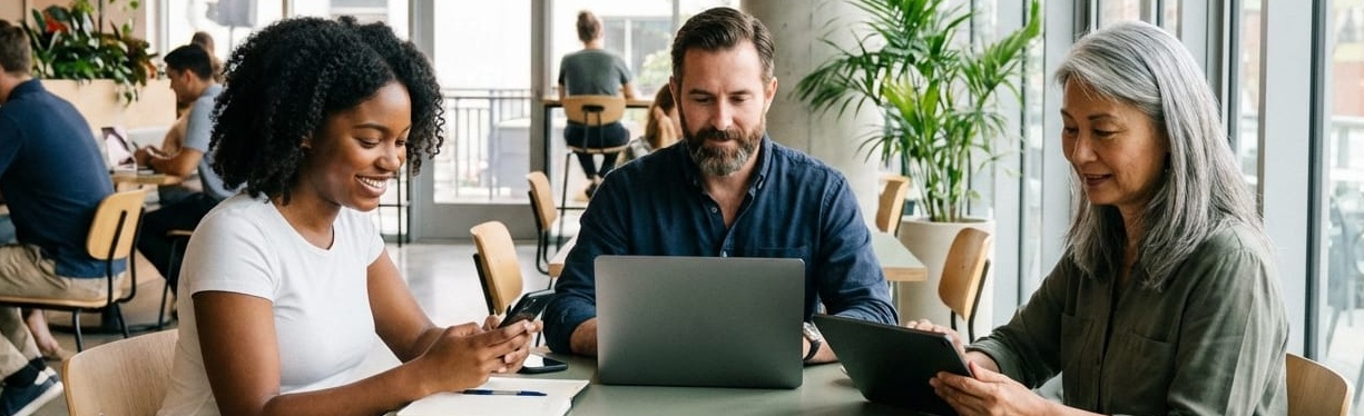 three people working together to find marketing trends