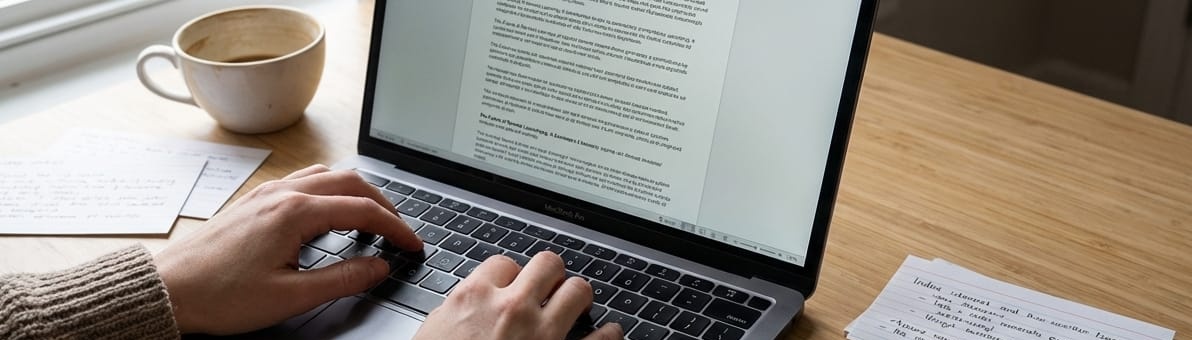 woman writing an x article on a laptop