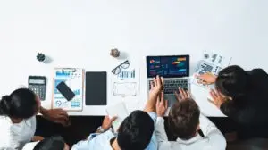 team of school students working on a marketing project