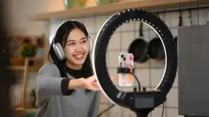 woman recording herself for a trend