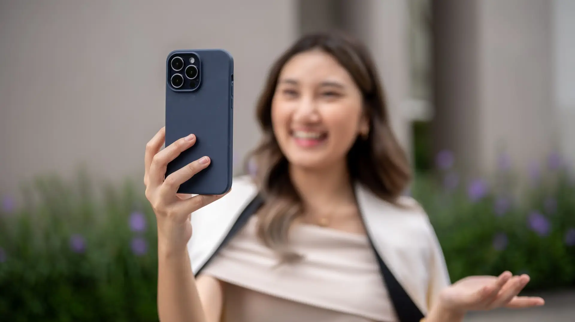 woman recording herself for a trend