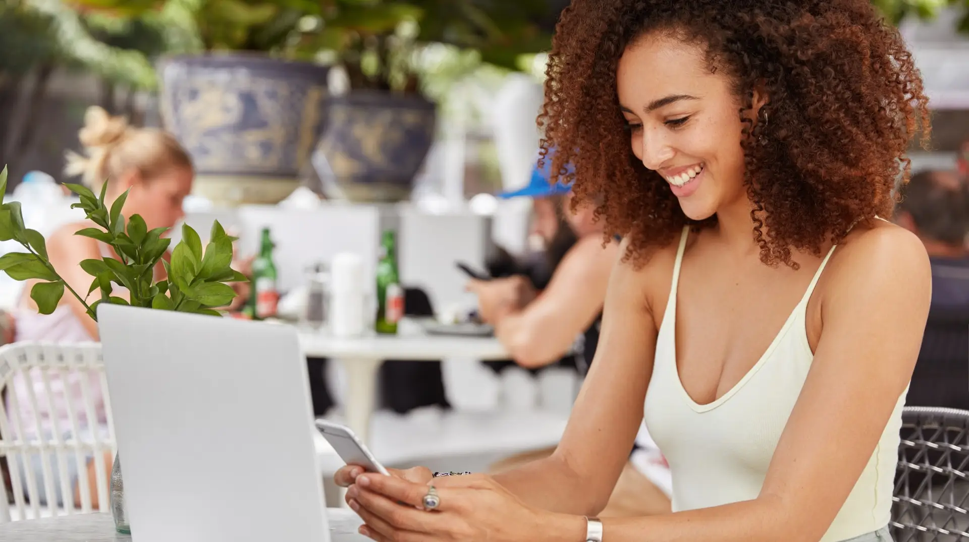 A woman watching a video on her phone