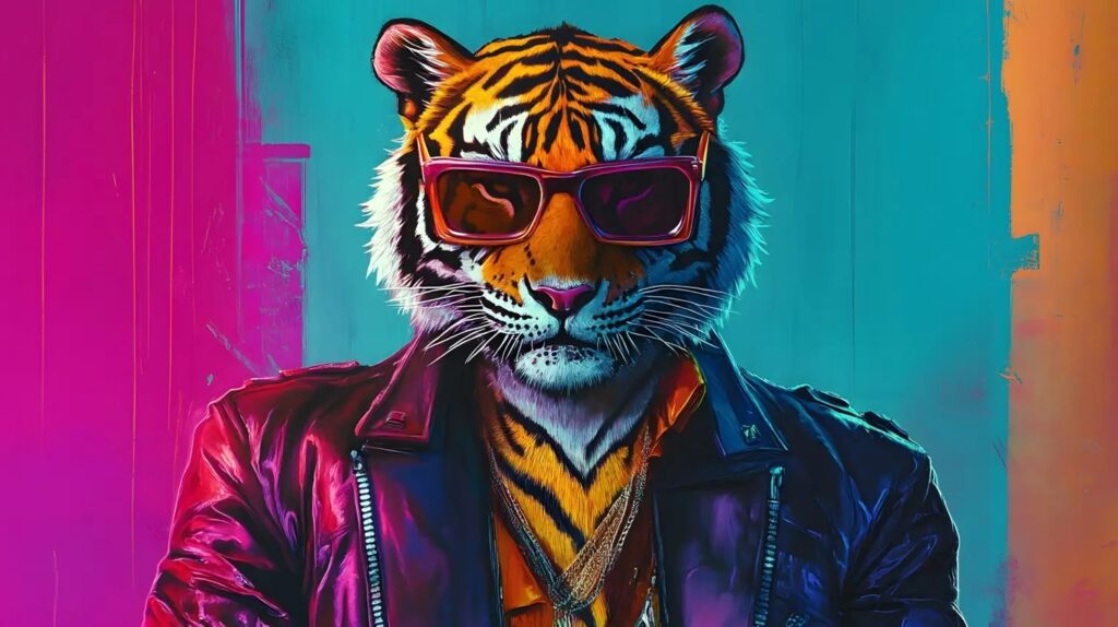 Artistic tiger wearing glasses