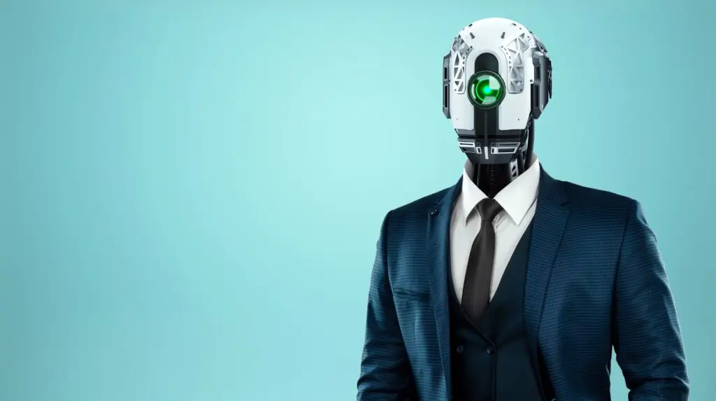 business robot on blue background