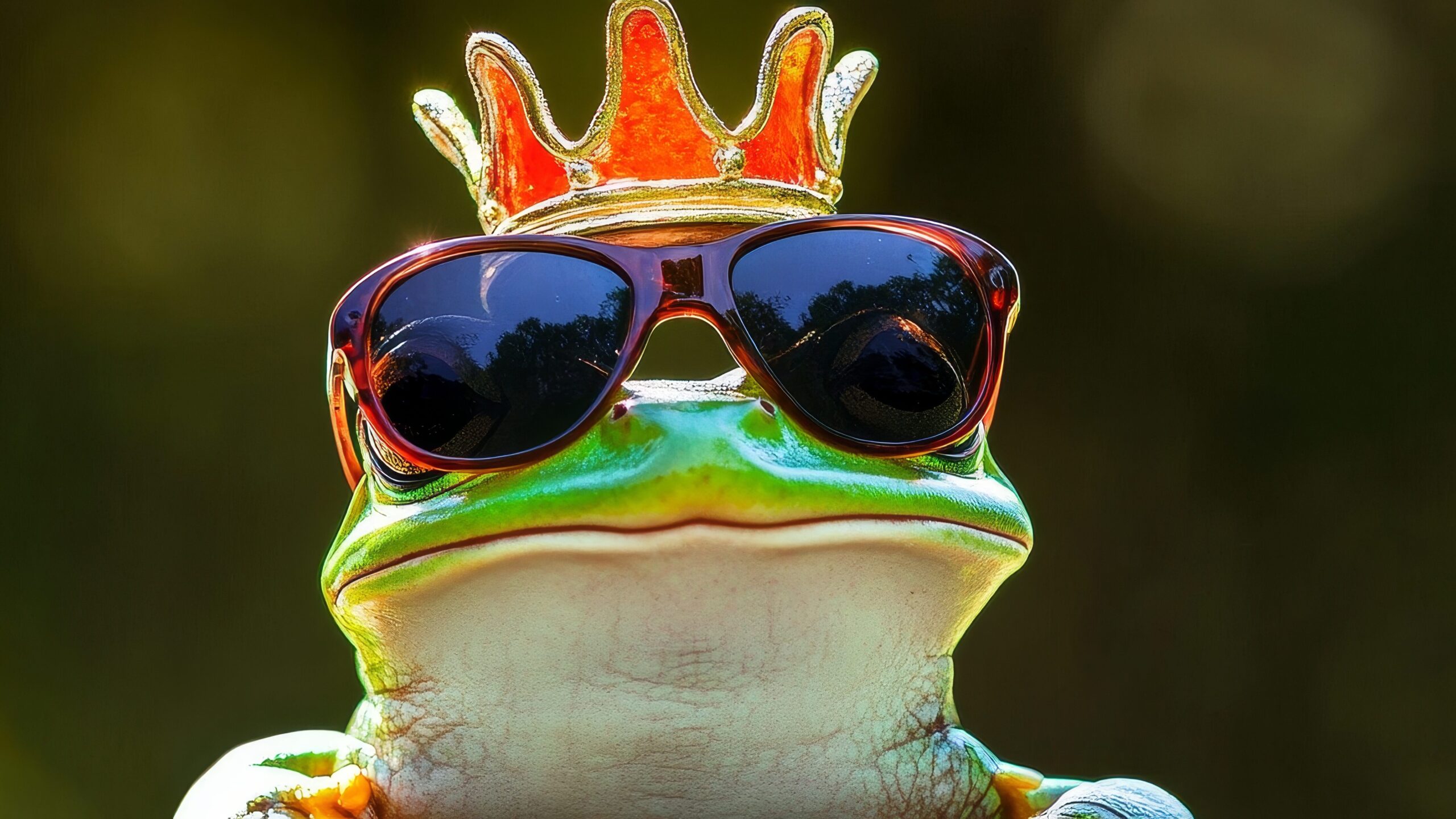 A frog in a crown and glasses.