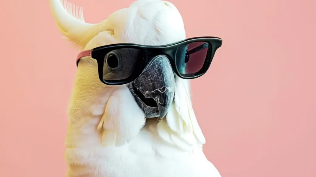 A cockatoo in black sunglasses.